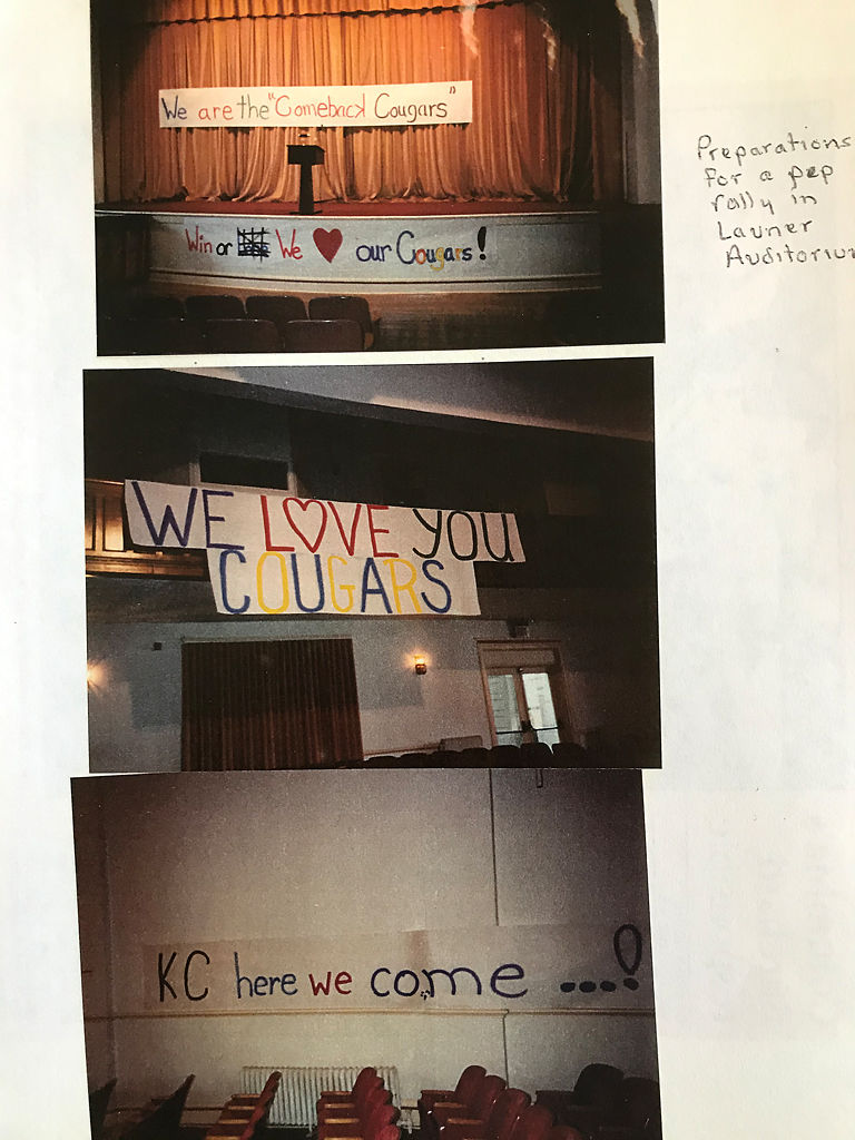 Photographs of signs put together for a pep rally by the student body before the game